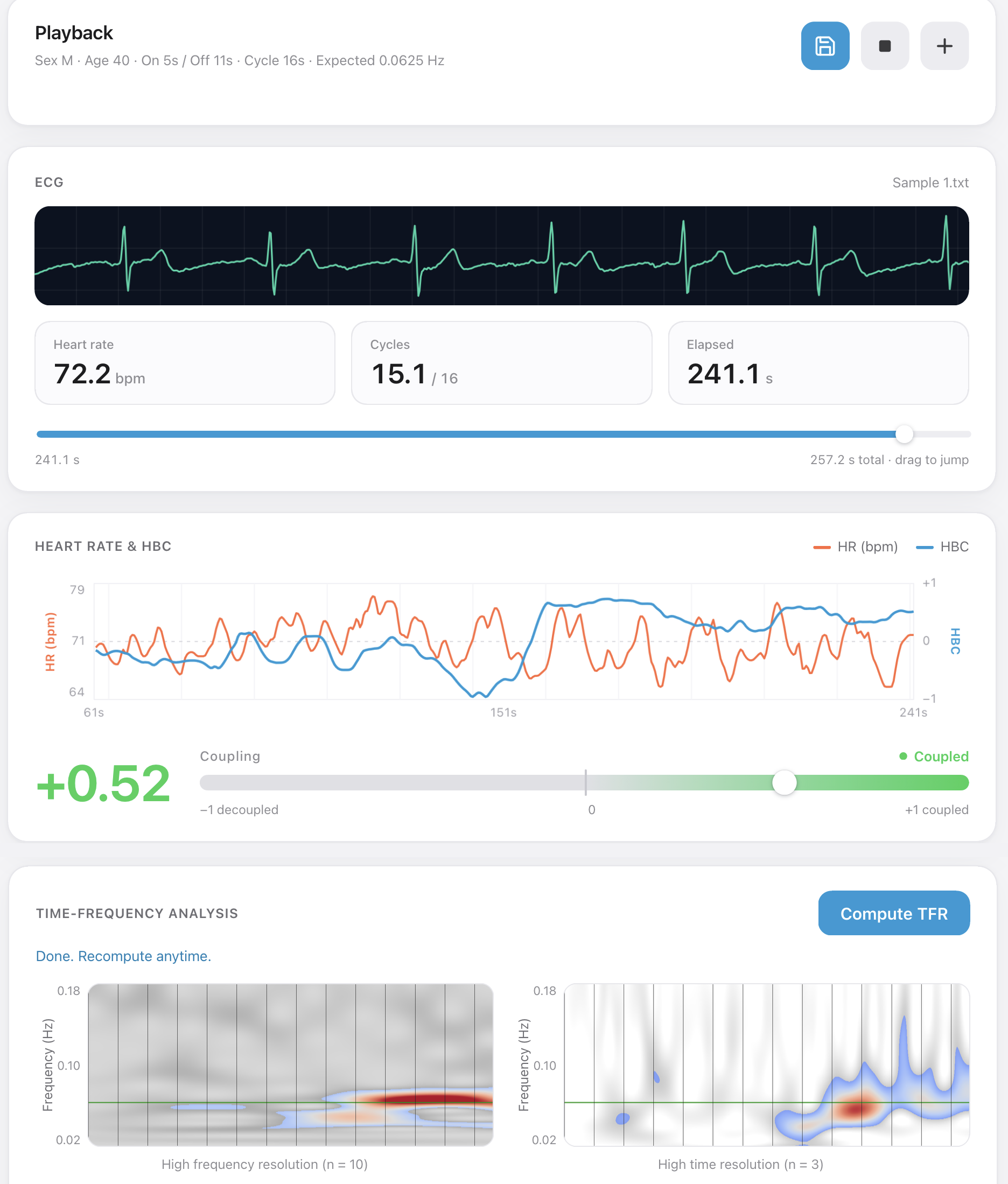 Heart-Brain Connect Live — live screen and time-frequency analysis